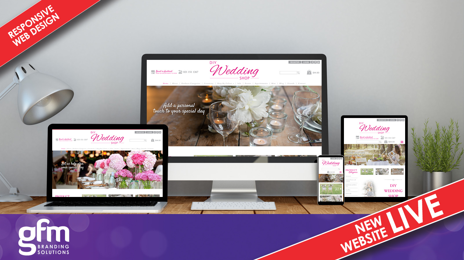 DIY Wedding Shop fully responsive website design on multiple screens