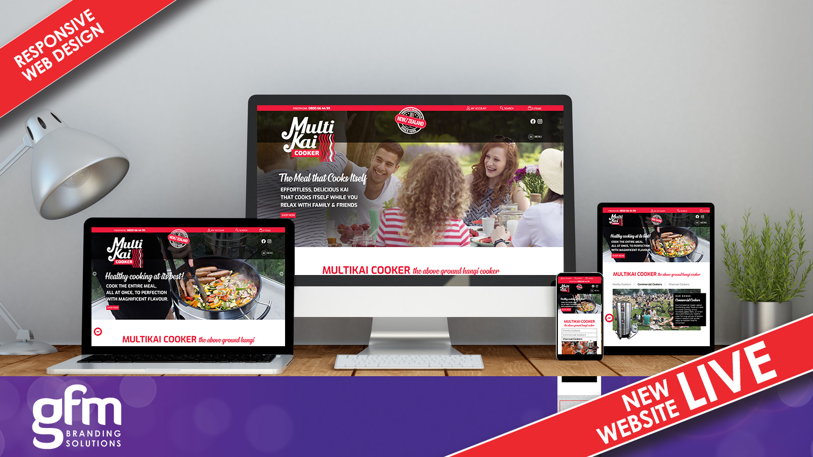 Multikai Cooker fully responsive website design on multiple screens
