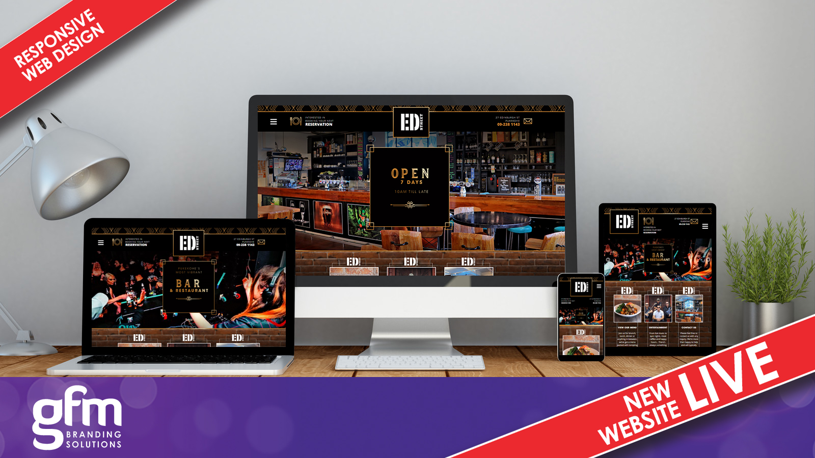 Ed Street Bar fully responsive website design on multiple screens