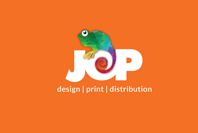 JOP design print distribution logo design. Ollie the Chameleon