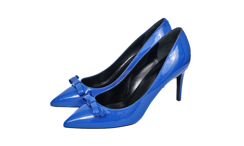 blue high heeled shoes