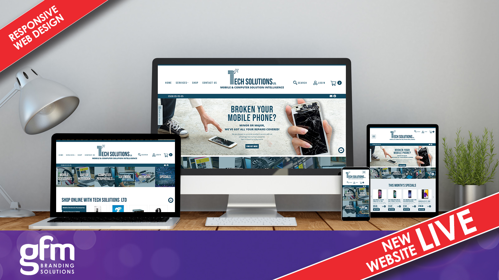 Tech Solutions LTD fully responsive website design on multiple screens